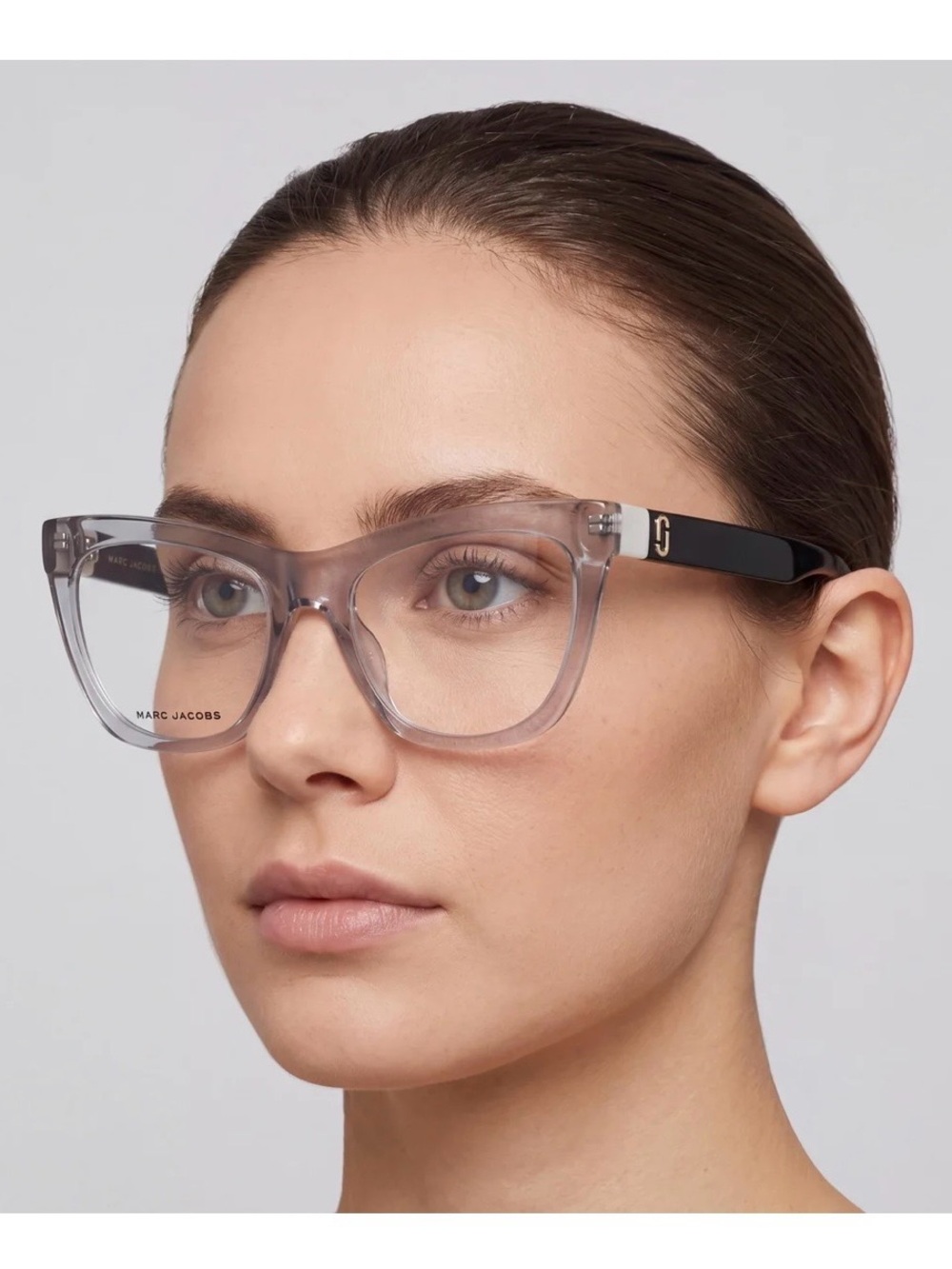 Marc Jacobs Translucent Gray Square Optical Glasses with Black Temples
